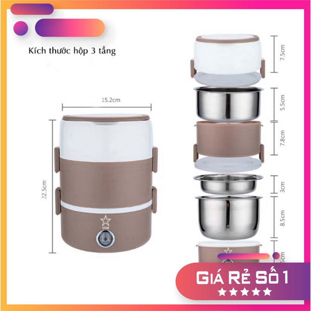 Hộp cơm Văn phòng cắm điện inox 3 tầng | Hâm nóng | Cà mèn đựng cơm | Cặp lồng BTC Mart