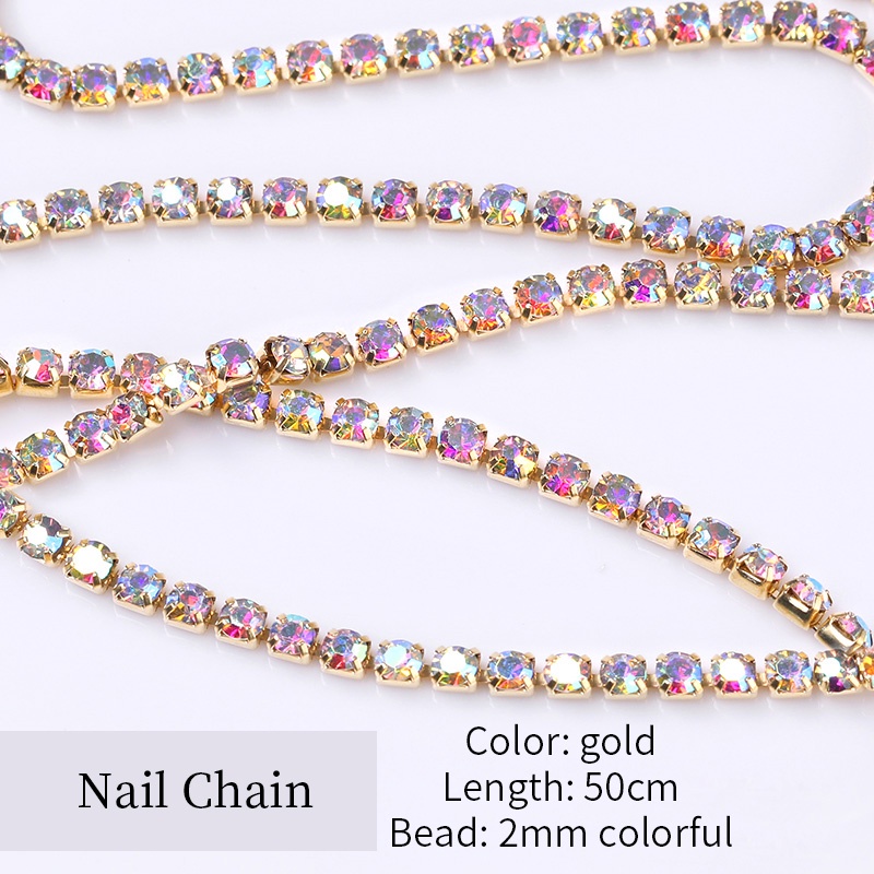 Dây trang trí móng tay BORN PRETTY 0.8mm/ 1.0mm/ 50cm màu vàng đồng/ bạc đính đá