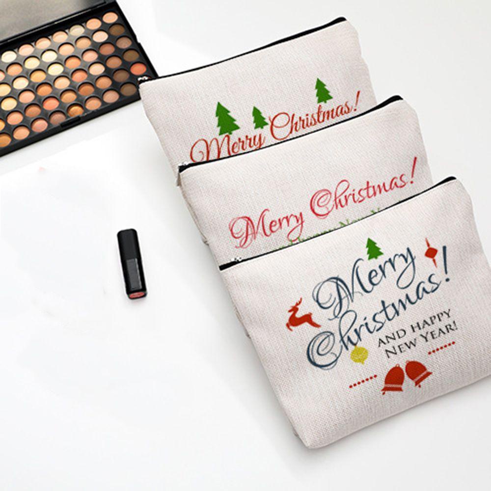 WATTLE Túi Đựng Mỹ Phẩm Du Lịch Chất Liệu Cotton Phối Khóa Kéo Phong Cách Giáng Sinh