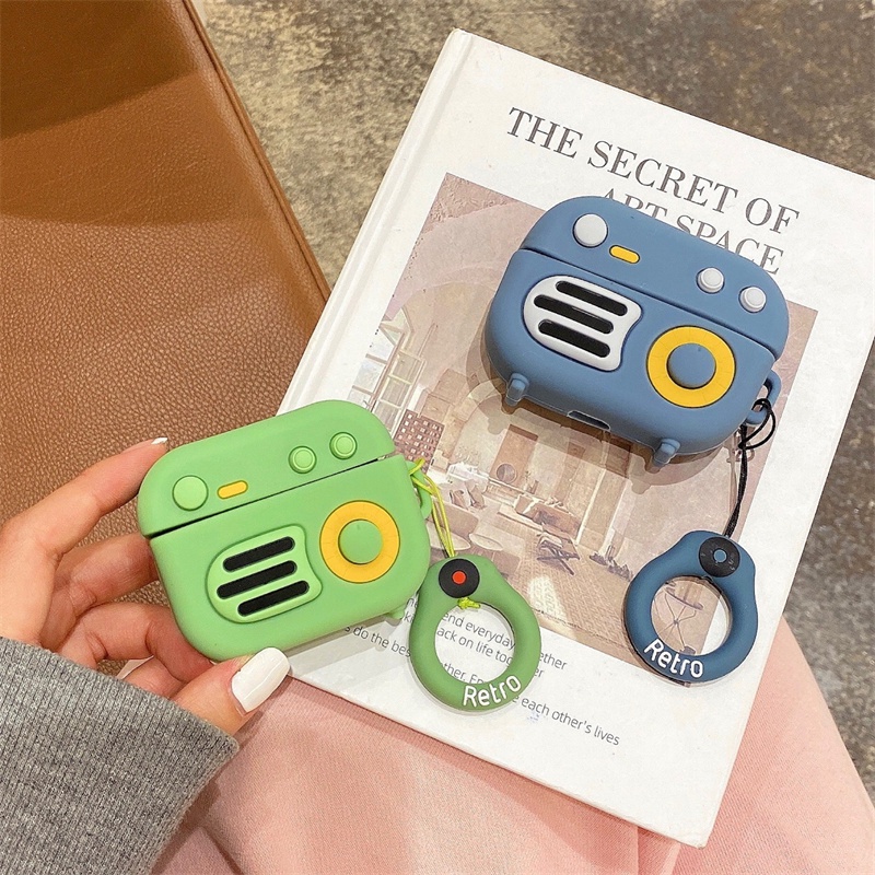 Vỏ Bảo Vệ Hộp Sạc Tai Nghe AirPods3gen 2021 Thiết Kế Kiểu Máy Ghi Âm Màu Xanh Dương Đậm Cổ Điển Độc Đáo