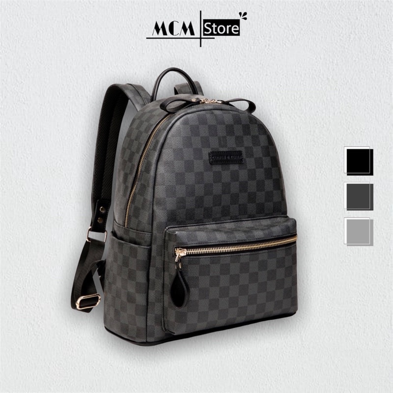 Balo Da Nam Nữ Thời Trang Phong Cách Hoạ Tiết Caro, Balo Da Cao Cấp Phong Cách Thiết Kế Độc Đáo