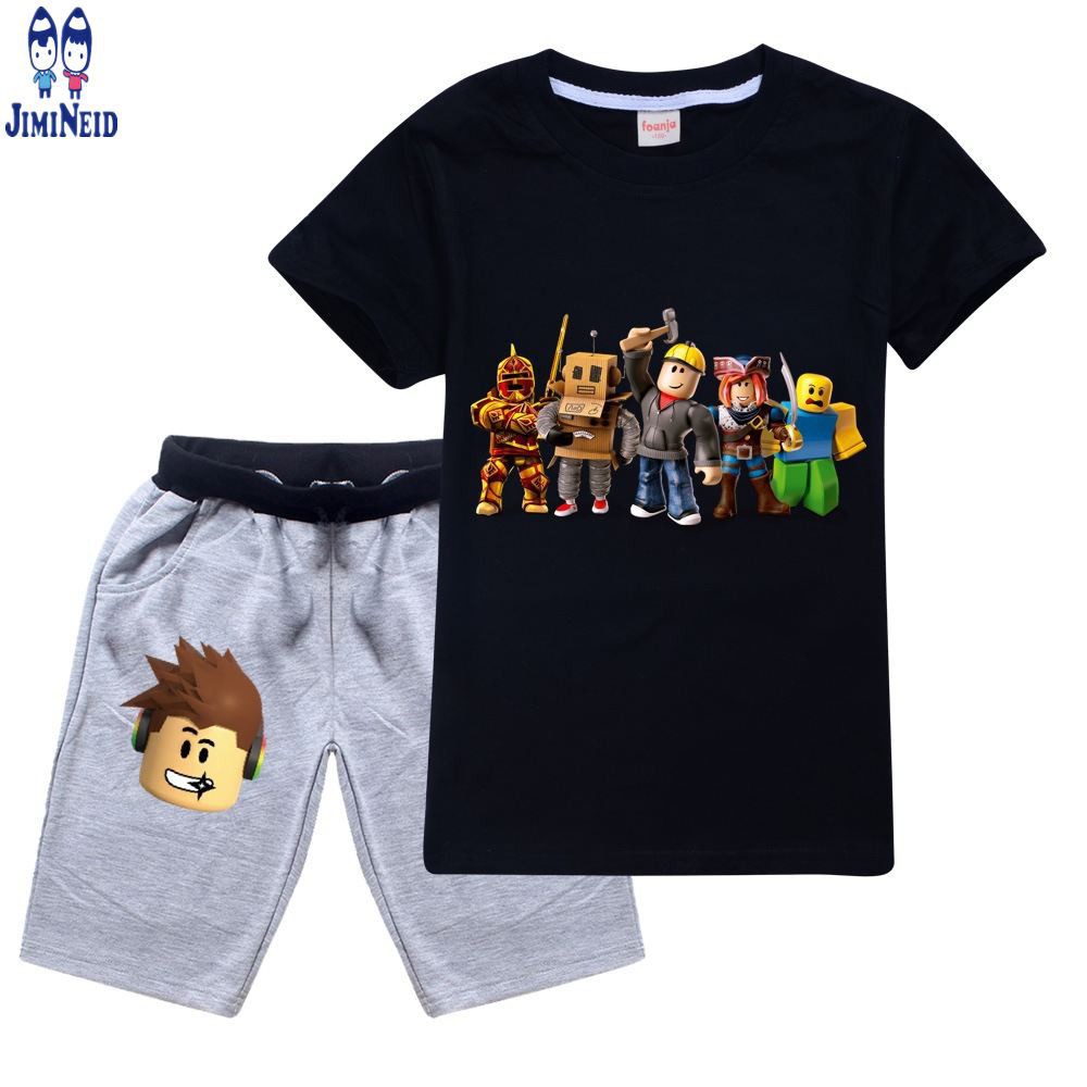 【JD】Spot  hot new big Boys Girl Clothes Sets Summer Roblox Short-sleeved cotton T-shirt + shorts 2-piece set