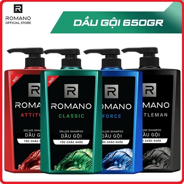 Combo dầu gội và sữa tắm Romano 650g tặng kèm 5 gói dầu gội romano