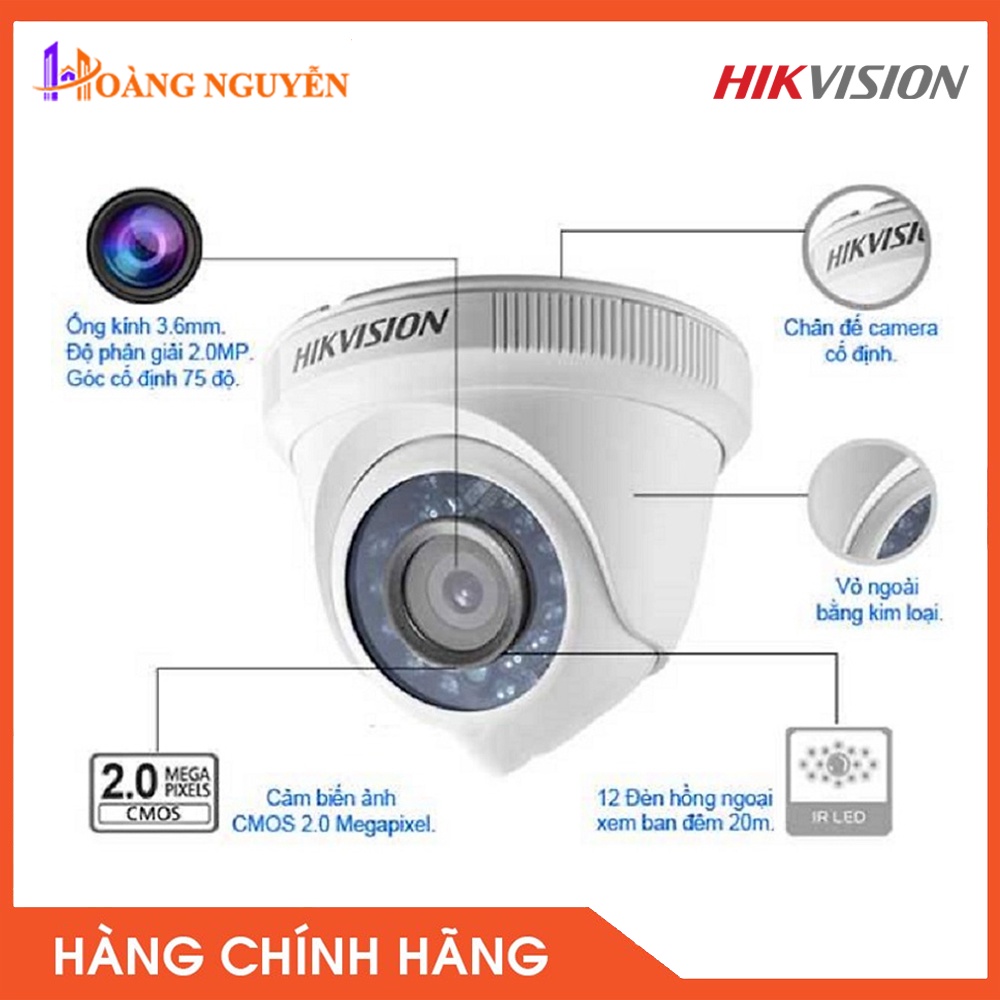 [Mã 273ELHA100K0 hoàn 7% đơn 500K] [NHÀ PHÂN PHỐI] Camera HD-TVI Hikvision DS-2CE56D0T-IRP hồng ngoại 20m 2MP