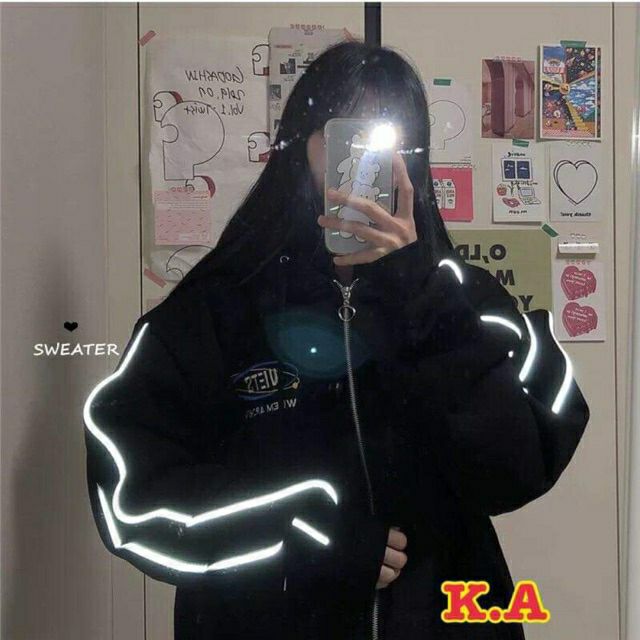 Áo khoác bomber phản quang siêu rộng unisex