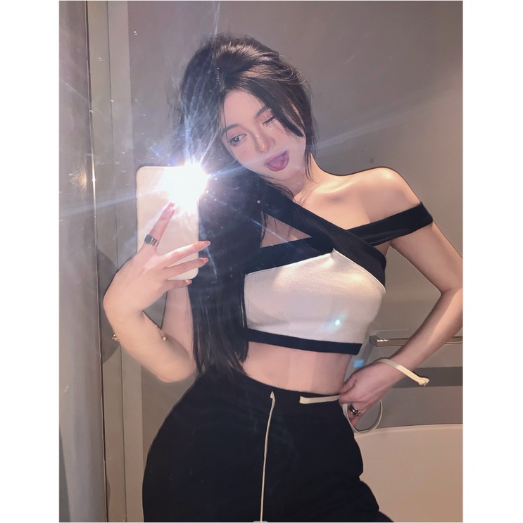 HUANG YOYO Áo Lửng Cổ Yếm Phong Cách Hàn Quốc Thời Trang Cho Nữ