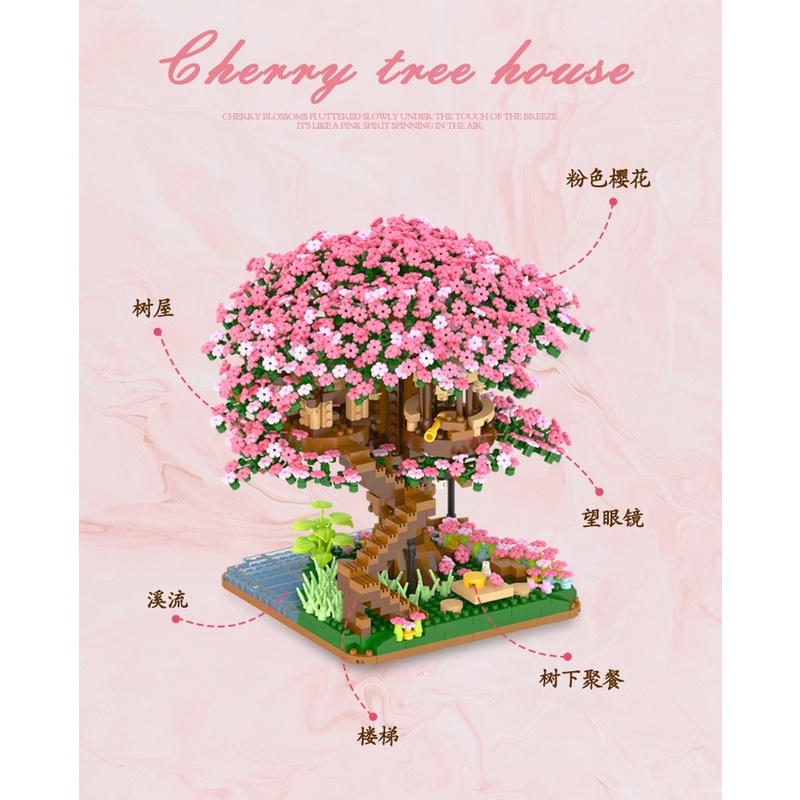 Đồ chơi lắp ráp 2138 mảnh ghép tạo hình ngồi nhà cây hoa anh đào đẹp mắt