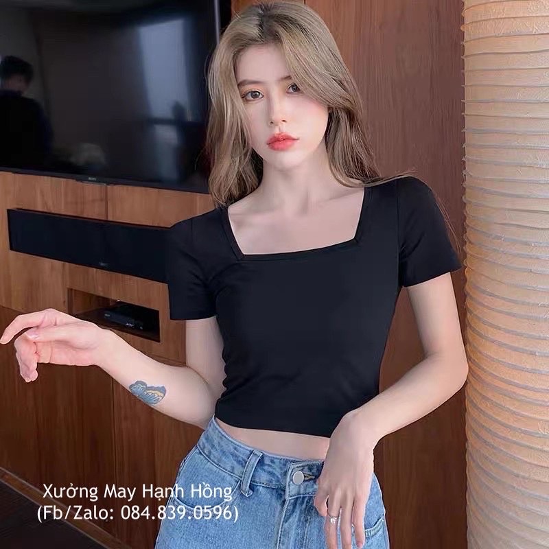 Áo phông cổ vuông hàng Quảng Châu, áo phông ôm người