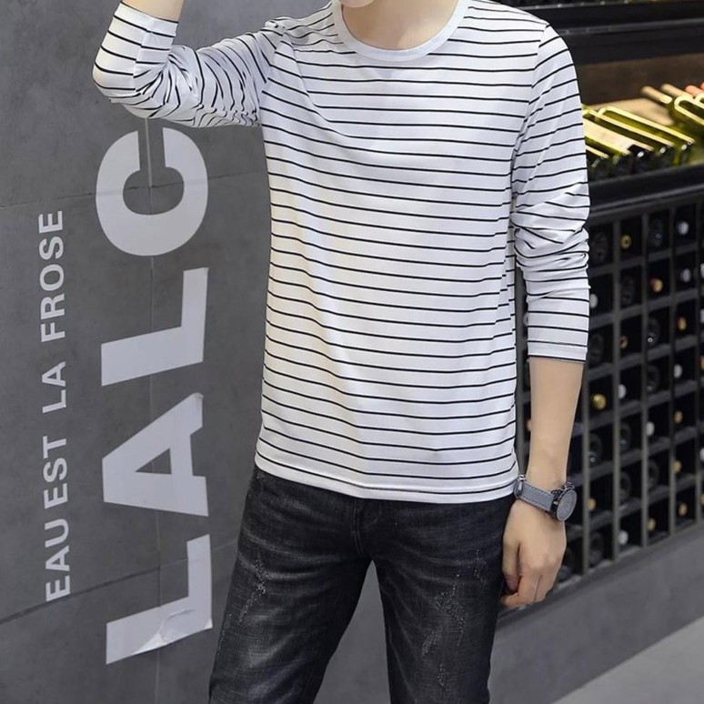 Áo Thun Nam Dài Tay Kẻ Đen Trắng Cá Tính 1918