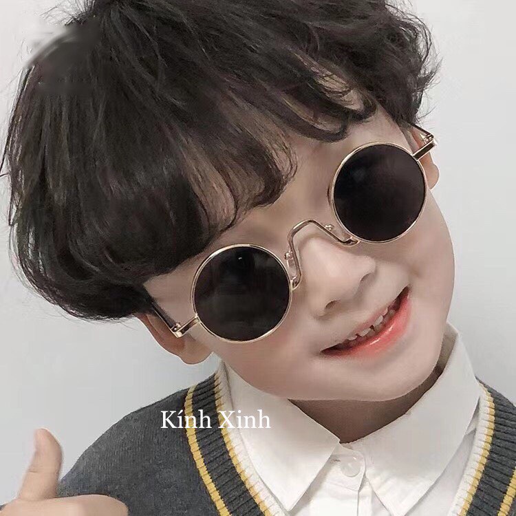 Kính râm thời trang mắt tròn kim loại cao cấp cho bé