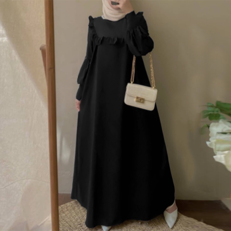 Áo đầm maxi ZANZEA tay dài cổ chữ O phong cách hồi giáo thời trang cho nữ