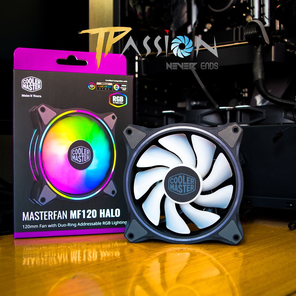 Quạt tản nhiệt fan case 12cm Cooler Master MasterFan MF120 HALO - LED Rainbow Argb 2 vòng ring cực đẹp, hiệu năng cao