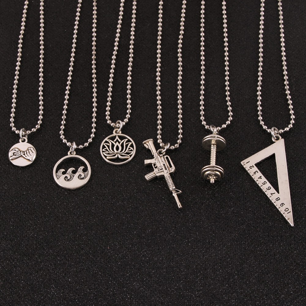 Vòng cổ Hạt Mặt Tam Giác / Hoa Sen / Quả Tạ Gợn Sóng Cá Tính DIY Dành Cho Học Sinh Unisex