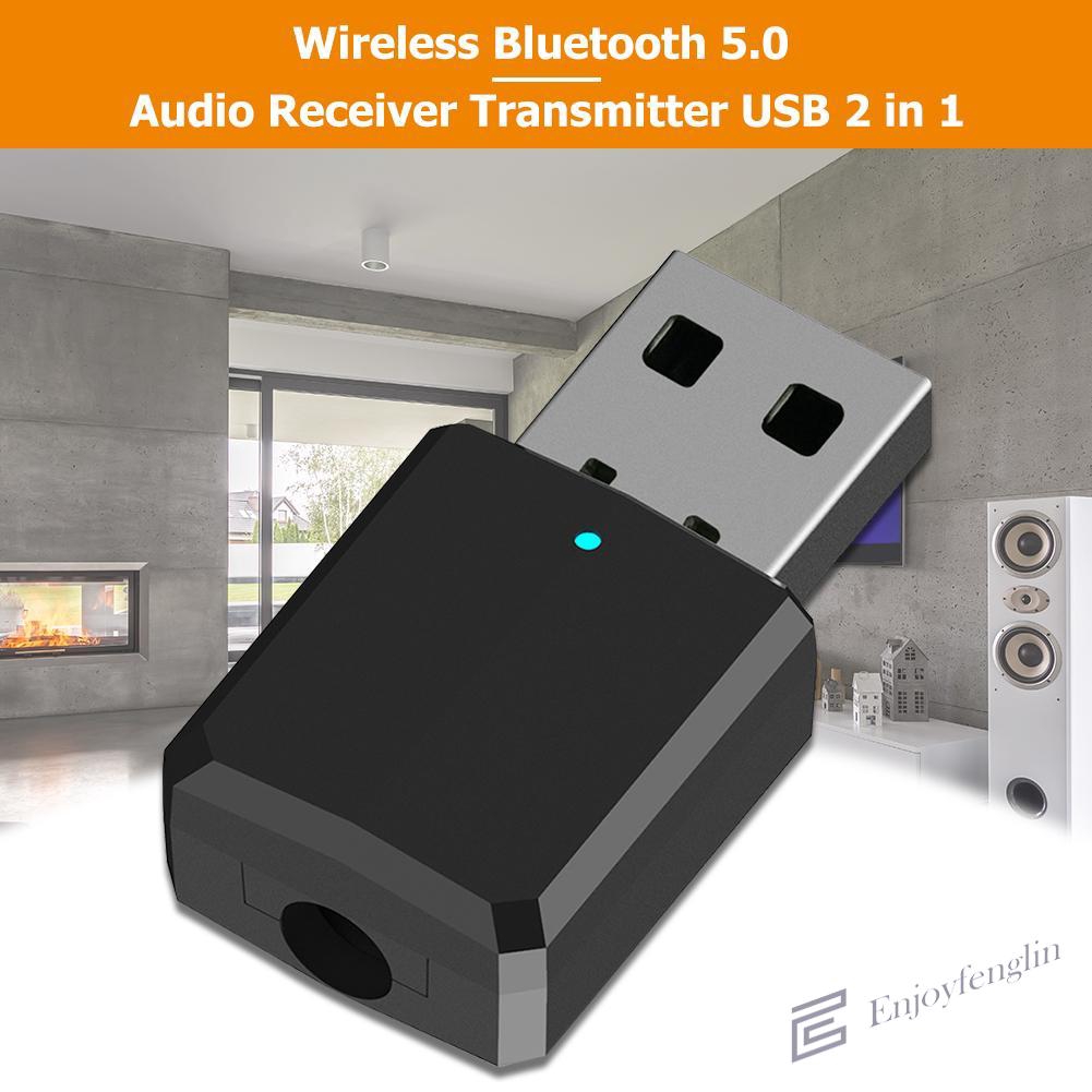 Bộ chuyển đổi Bluetooth USB 5.0 Dongle dùng thu phát âm thanh không dây 2 trong 1 cho máy tính xe hơi tai nghe