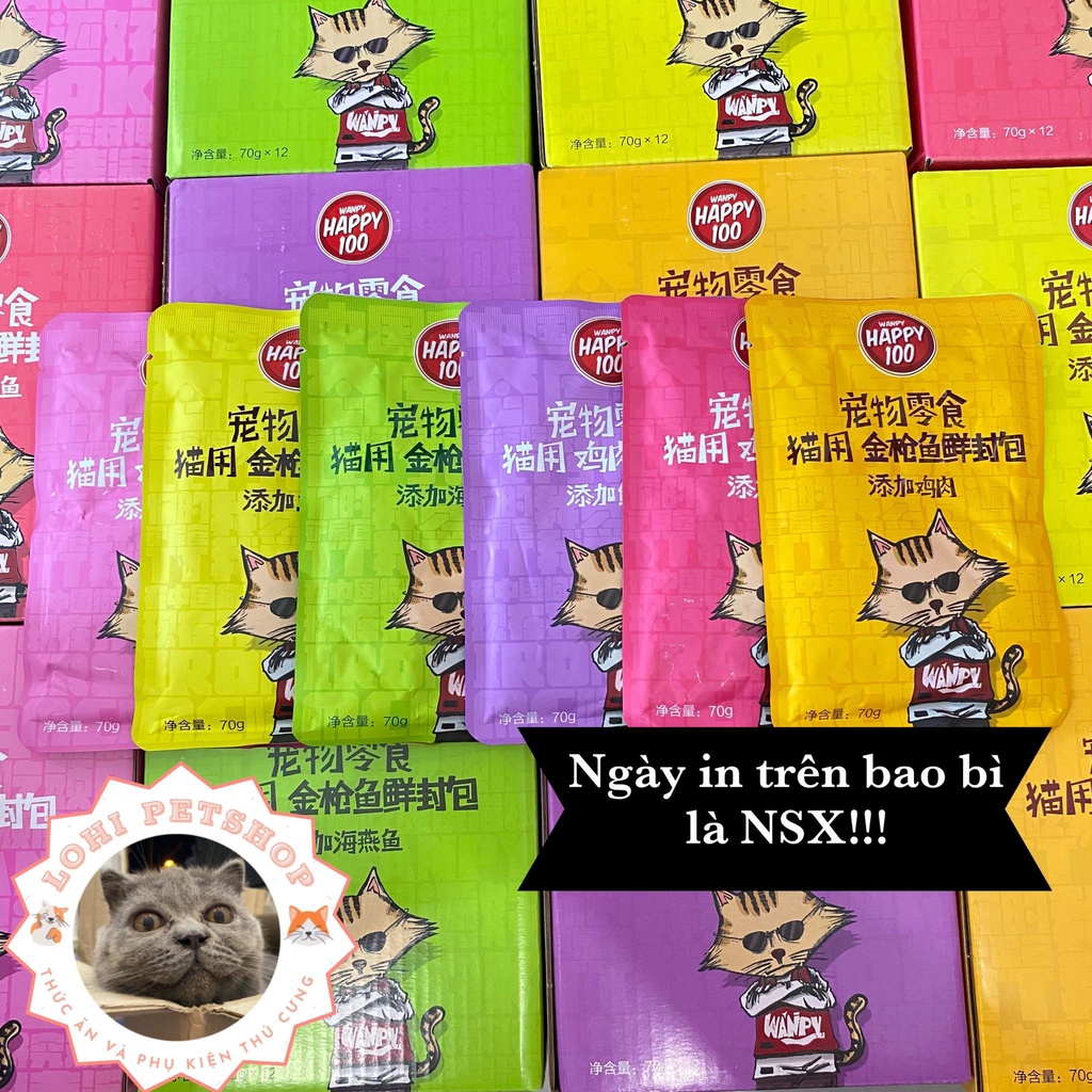 [happy100] Thức pate wanpy happy 100 cho mèo gói 70gr