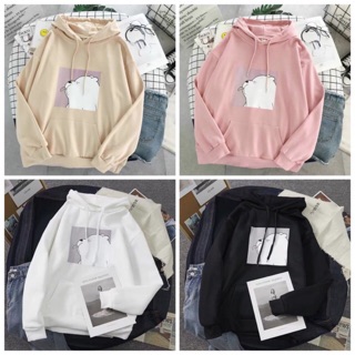 Áo hoodie vải nỉ lót bông dày in gấu cute