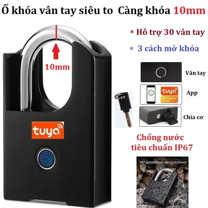 Ổ khoá vân tay siêu to KING GUARD KG-P2 càng khoá 10mm, nặng 580g, mở bằng vân tay, điện thoại, chìa cơ