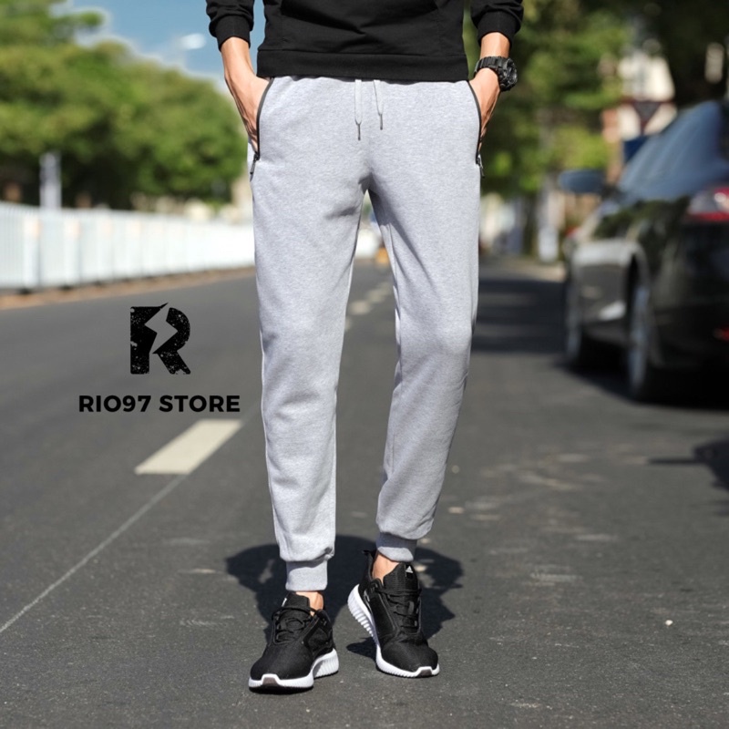 Quần Thể Thao Nam Nữ Trơn Túi Khoá Kéo Ống Bo Chất Vải Poly Cao Cấp, Co Giãn Tốt Rio97 Store