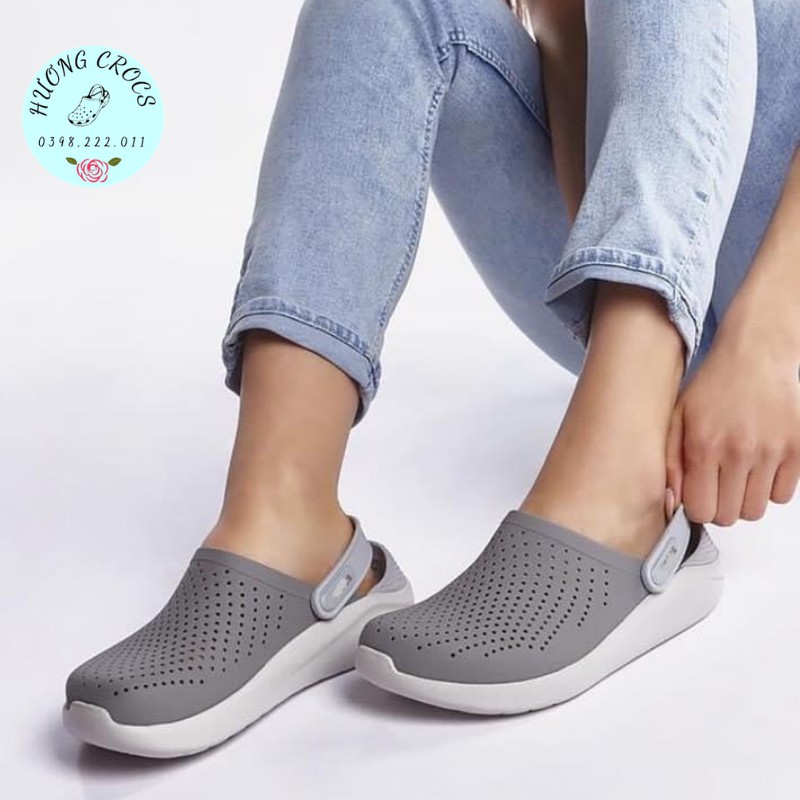 Dép sục Cross Literide màu ghi full, sục nhựa mềm cao cấp, cực êm nhẹ cho nam nữ