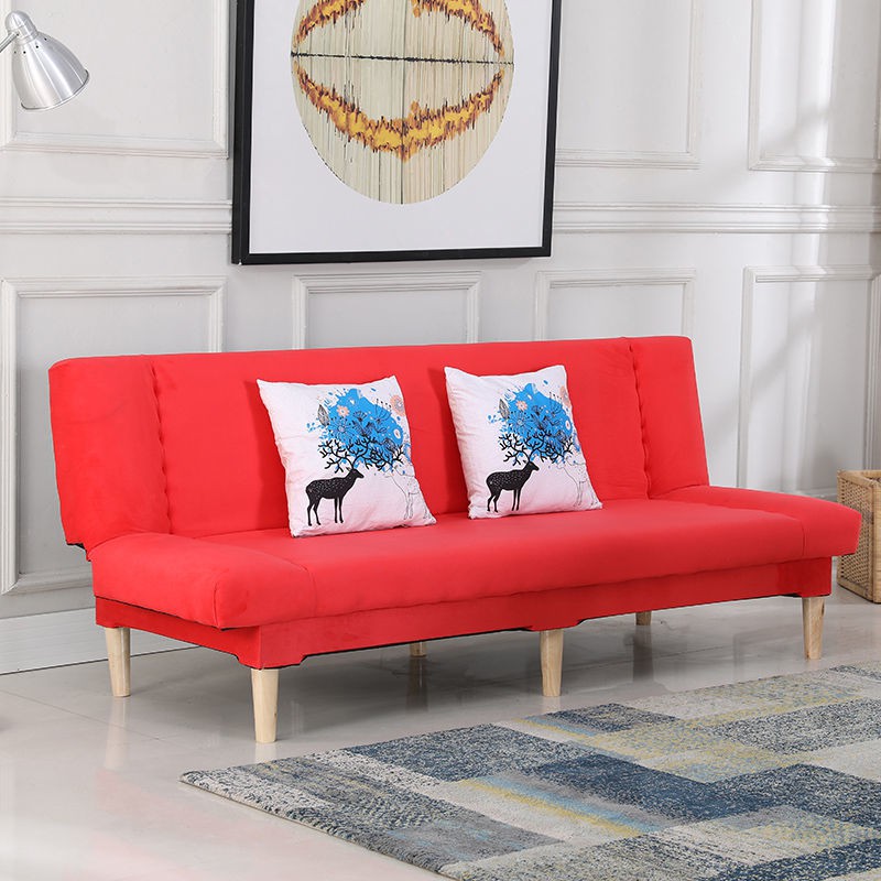 sofa giường đôi gỗ đặc đa chức năng Đơn giản cho thuê nguyên khối giá rẻ Căn hộ nhỏ hiện đại và vải