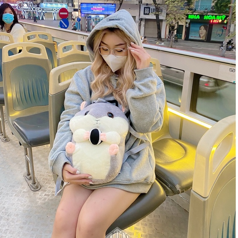 Balo thú bông ZINVG ( XÁM ) thời trang cute cao cấp dành cho nam nữ đi học, đi chơi, đi du lịch, đi phượt