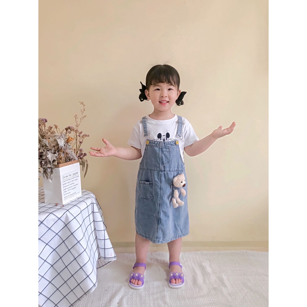 Set Áo Ngắn Tay + Chân váy jean Thời Trang Cho Bé Gái 2-5 - 7-9 - 11 Tuổi