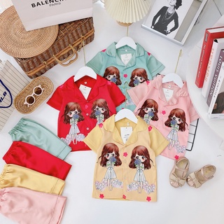 Bộ ngủ lụa cho bé, bộ pijama cho bé gái mặc nhà cực yêu