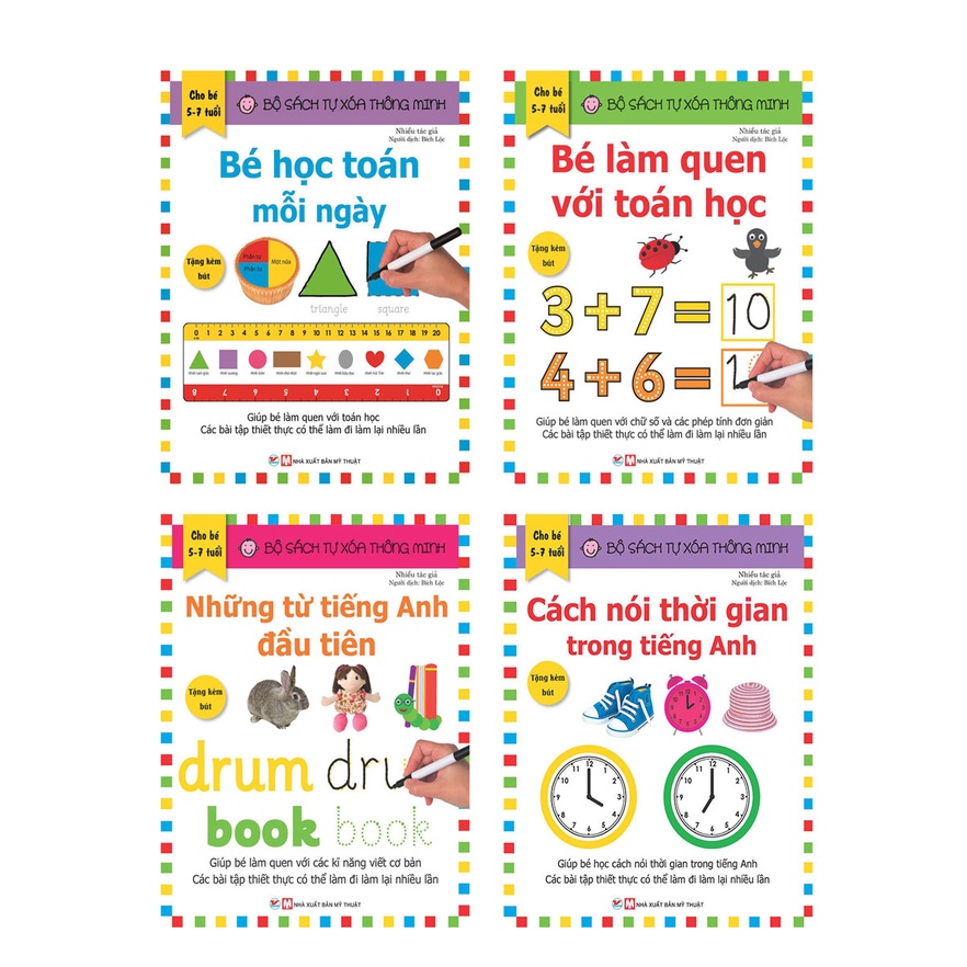 Sách - Combo Tự Xóa Thông Minh - Bé Học Toán + Tiếng Anh (5-7 Tuổi) (Bộ 4 Cuốn)
