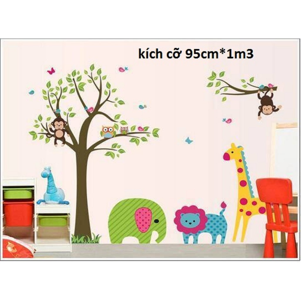 decal dán tường vườn thú cây