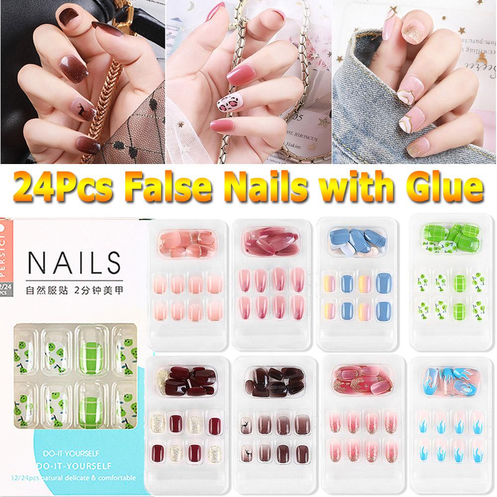 Bộ 24 Móng Tay Giả Kèm Keo Dán Trang Trí Nghệ Thuật