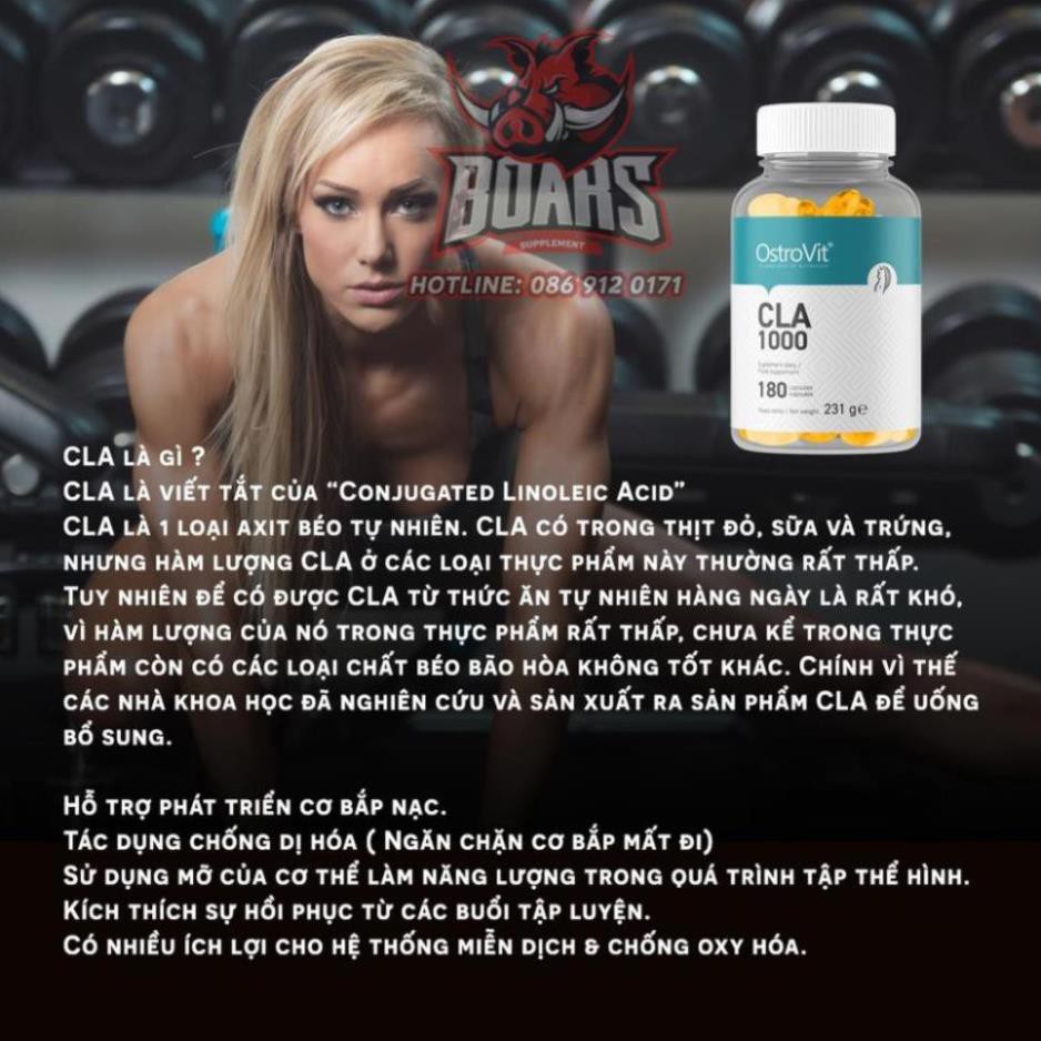 CLA 1000mg -THỰC PHẨM SỨC KHỎE HỖ TRỢ GIẢM MỠ KHÔNG CHẤT KÍCH THÍCH CỦA OSTROVIT (180 VIÊN)