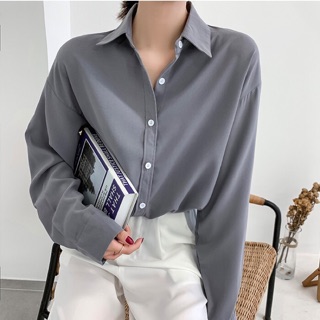 Áo Sơ Mi Tay Dài Màu Sắc Đơn Giản Thanh Lịch Cho Nữ