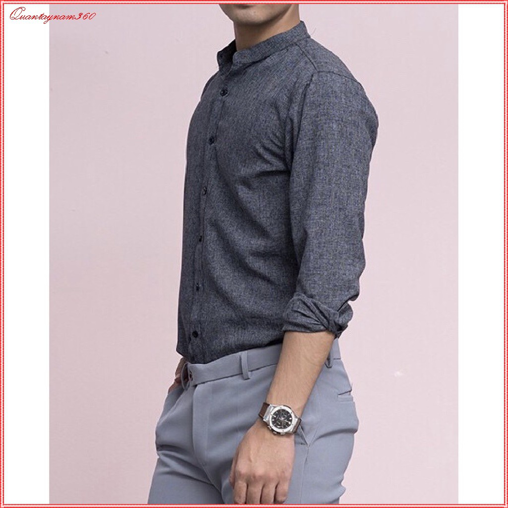Áo sơ mi nam cổ tàu cách điệu dài tay chất vải đũi rẻ đẹp chất lượng tuyệt vời phong cách Hàn Quốc | BigBuy360 - bigbuy360.vn