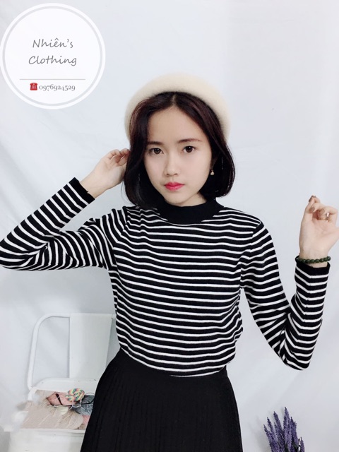 Áo len kẻ cổ xoắn đẹp xuất sắc kèm ảnh thật | BigBuy360 - bigbuy360.vn