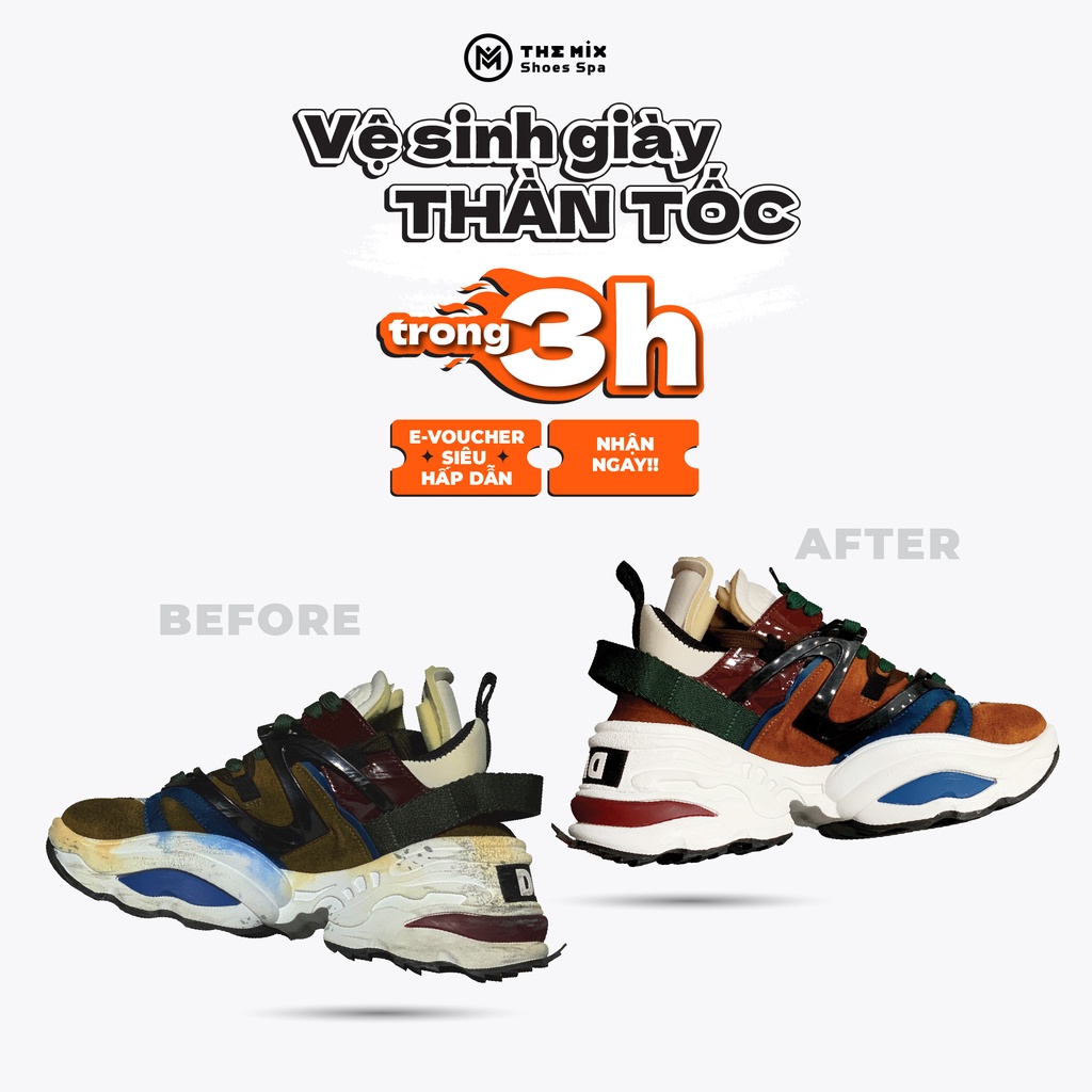 HCM [E-Voucher] Vệ Sinh Giặt Hấp 2 Đôi Sneaker, Giày Thể Thao, Tại The Mix
