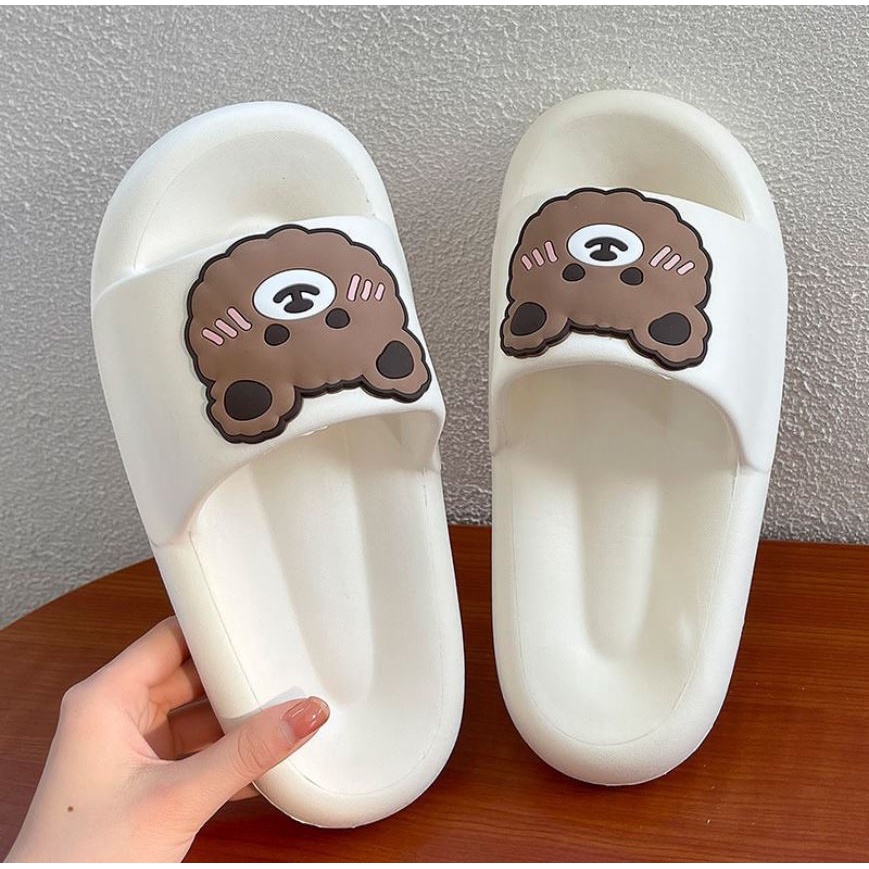 [HCM] Dép Quai Ngang Nữ Bear Đế Rãnh Tròn In Hình Mặt Gấu