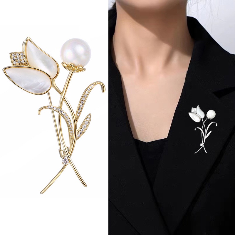 Trâm Cài Áo Hình Hoa Tulip Đính Ngọc Trai Giả Dễ Phối Đồ