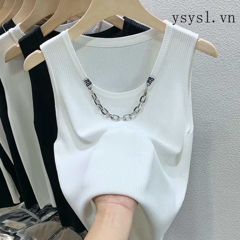 Hàng Có Sẵn Áo Thun Không Tay Nhỏ Nhắn Phối Dây Xích 200 Jin Phong Cách Phương Tây Thời Trang Mùa Hè Dành Cho Nữ