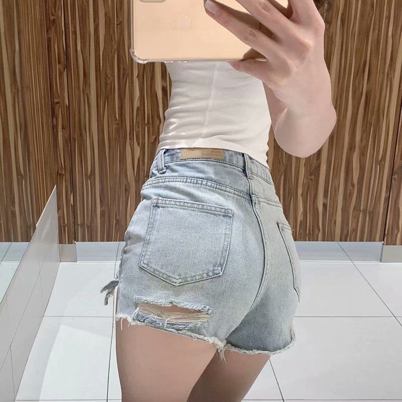Jiashucheng Quần Short Denim Rách Dáng Ôm Lưng Cao Size Lớn Phong Cách Retro Mùa Hè Mới Cho Nữ