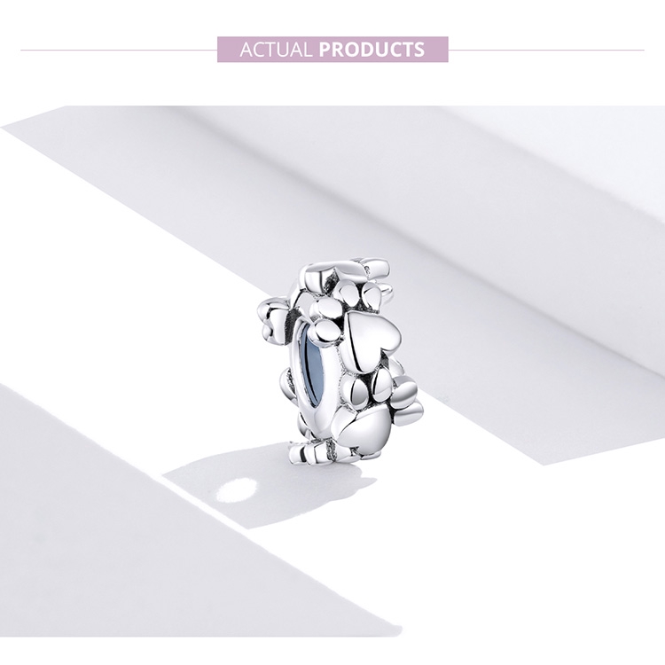 Phụ Kiện Bamoer SCC1504 Bằng Bạc 925 Hình Dấu Chân Chó Có Nút Chặn Silicone Dùng Làm Trang Sức DIY