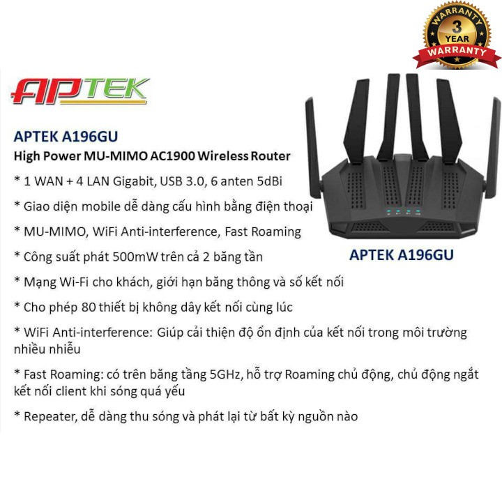 APTek Router Wifi A196GU Dual Band AC1900