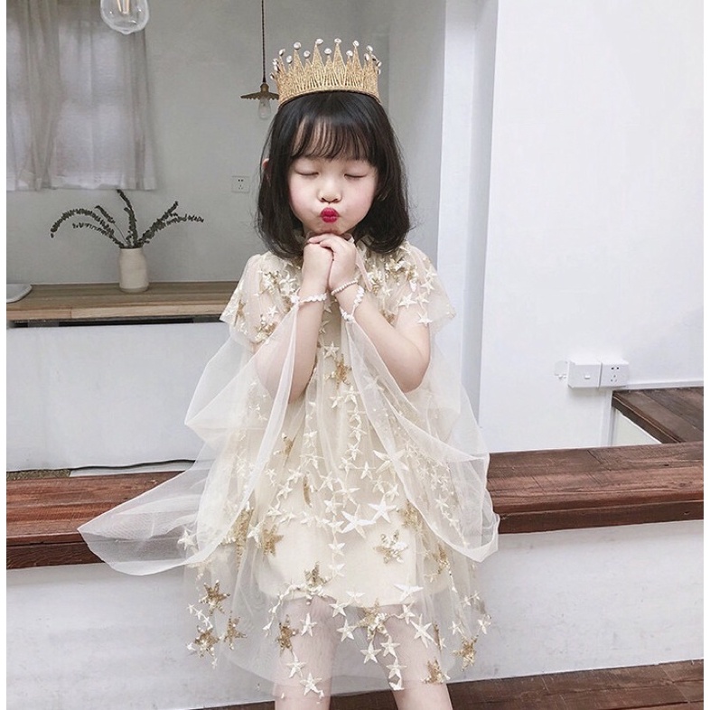 VÁY ĐẦM CÔNG CHÚA BÉ GÁI HOẠ TIẾT NGÔI SAO LẤP LÁNH SIÊU ĐẸP