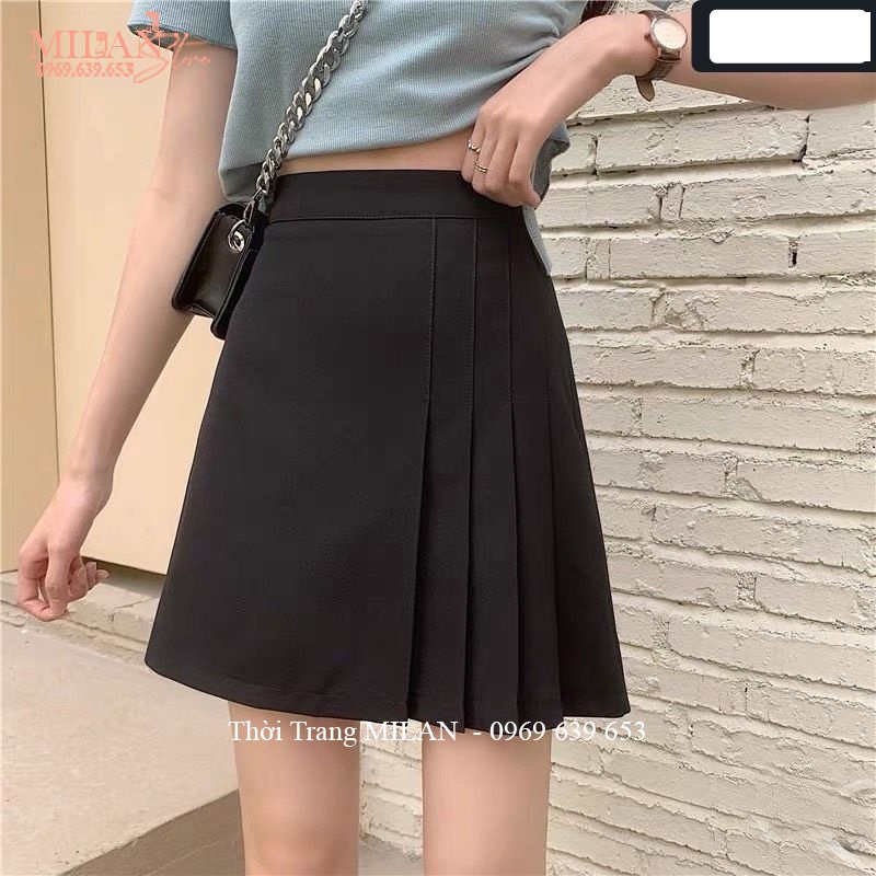 Chân váy chữ A ngắn lưng cao nữ có quần lót trong - Chân váy xếp ly ngắn đi học làm công sở biển tiệc dạo vải mềm