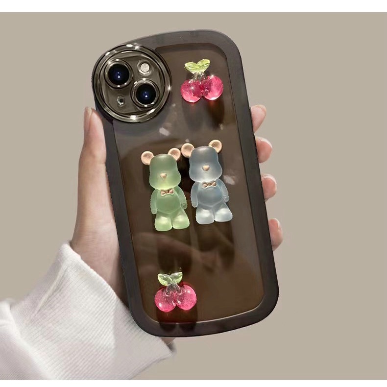 Casing Realme 11 C30 C35 C21Y C25Y 9i C17 7I C11 C15 5 5s 5i 7i 2 Pro U1 C17 C21Y C25Y Narzo 50A C1 2020 Prime Cute Cartoon Crystal Cherry Bear Round Edge Airbag Shockproof Lens Protection Candy Colors Tpu Clear Phone Case Cover NKS 05