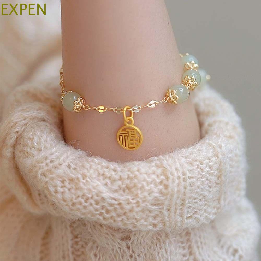 Vòng Đeo Tay Bằng Hợp Kim Đính Đá Ngọc Bích Phong Cách Trung Hoa Thanh Lịch