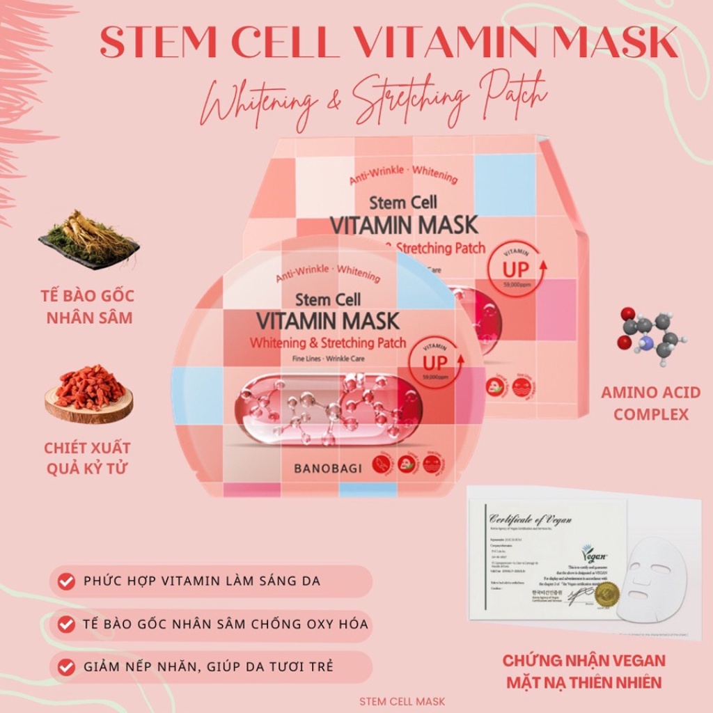 Mặt Nạ Dưỡng Ẩm Trắng Da BANOBAGI Stem Cell Vitamin Mask 30ml