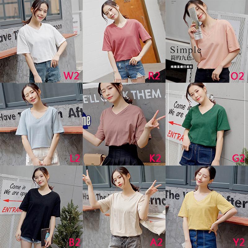 Áo thun ngắn tay cổ tim kiểu dáng đơn giản trẻ trung dành cho nữ