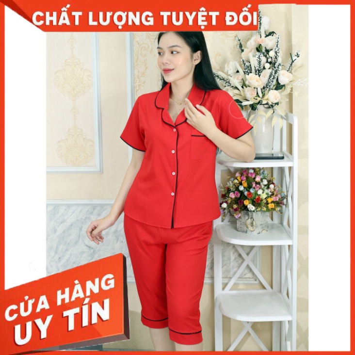 Bộ quần áo Pijama nữ MÀU ĐỎ Ngắn Tay Quần Lửng vải phi lụa mờ - Co Dãn Thoáng Mát Thoải Mái - Mặc là thích ngay ! - Hàng