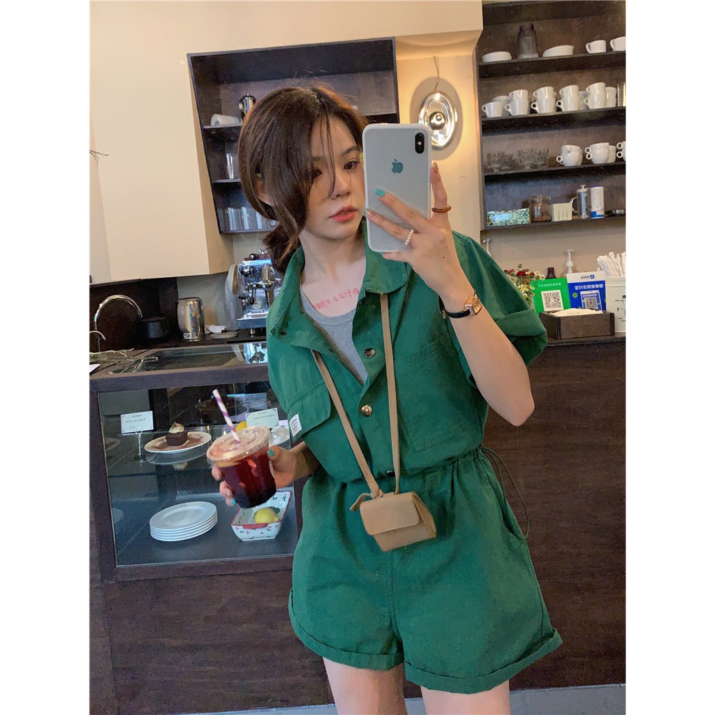 Xiaozhainv Áo Liền Quần Tay Ngắn Dáng Rộng Phong Cách Hàn Quốc Thời Trang Cho Nữ | BigBuy360 - bigbuy360.vn