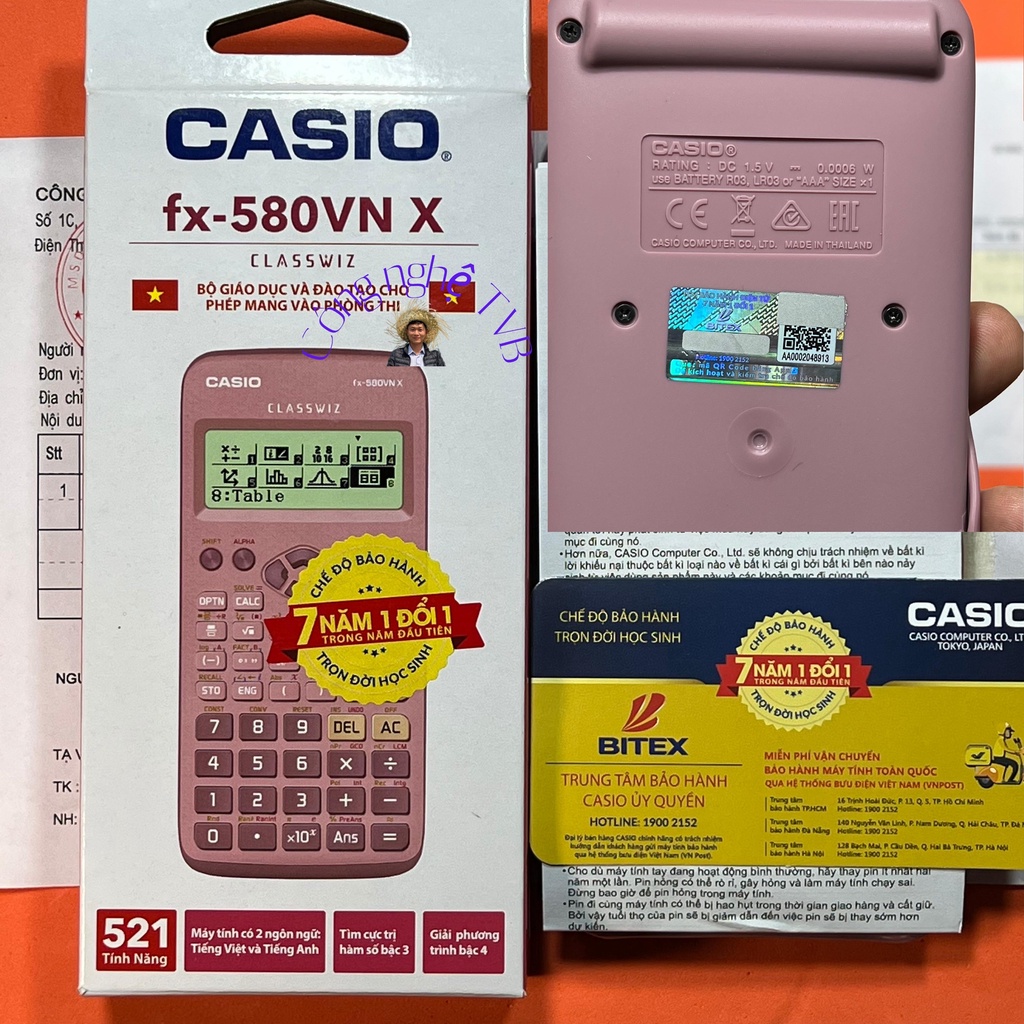 Máy tính casio 580 chính hãng, bảo hành 7 năm, bảo trì trọn đời chỉ có tại Công Nghệ TVB